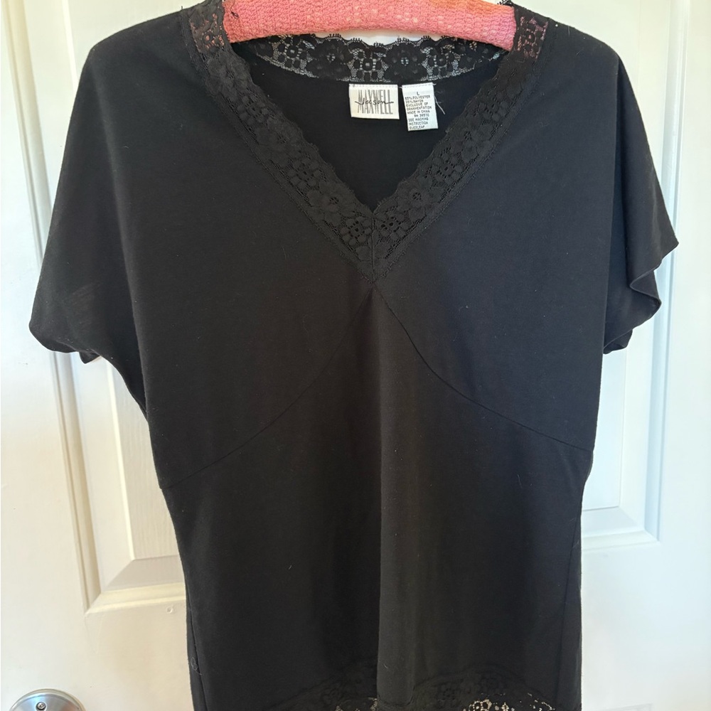 Black Lace Trim Blouse